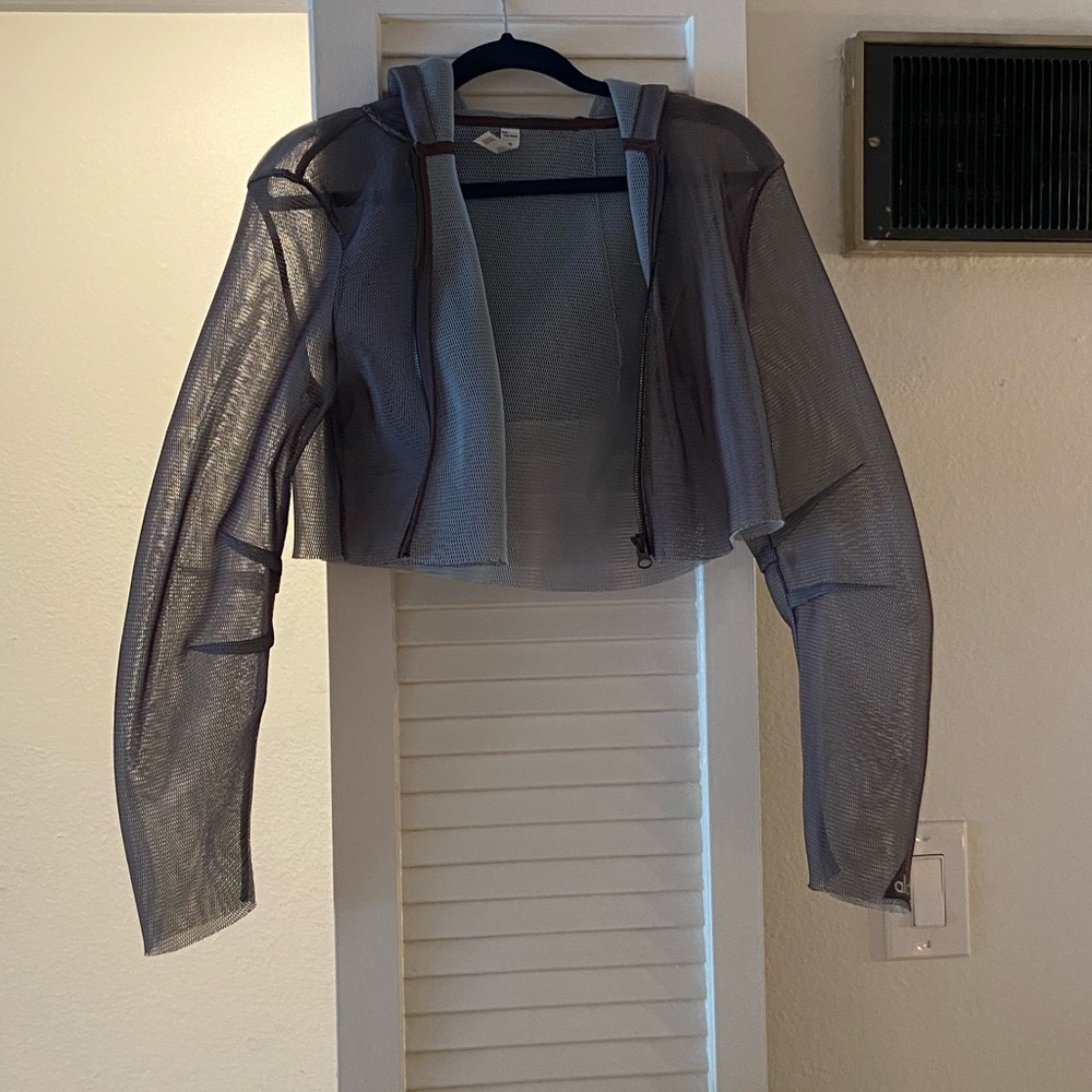 ALO YOGA cropped blue mesh jacket